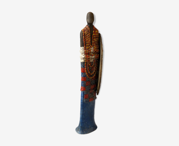 Sculpture en céramique guerrier africain par Piquifou