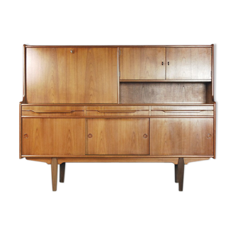 Danish Classic Teak Highboard Buffet with Drawers, Bar and Mirror, 1960s