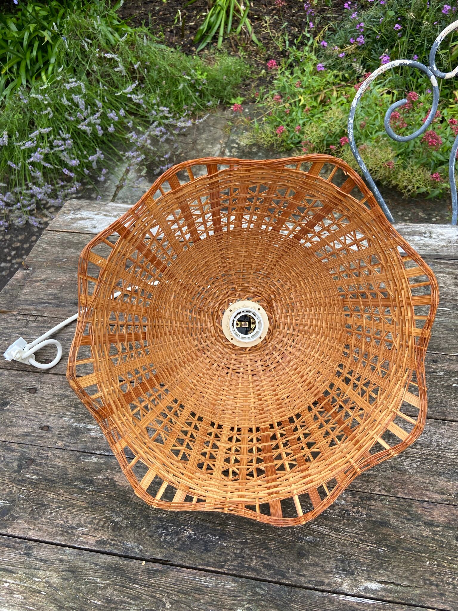 Suspension in rattan and vintage wicker bell shape