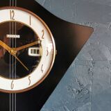 Vintage formica clock asymmetrical silent wall clock "Bayard black white lines"