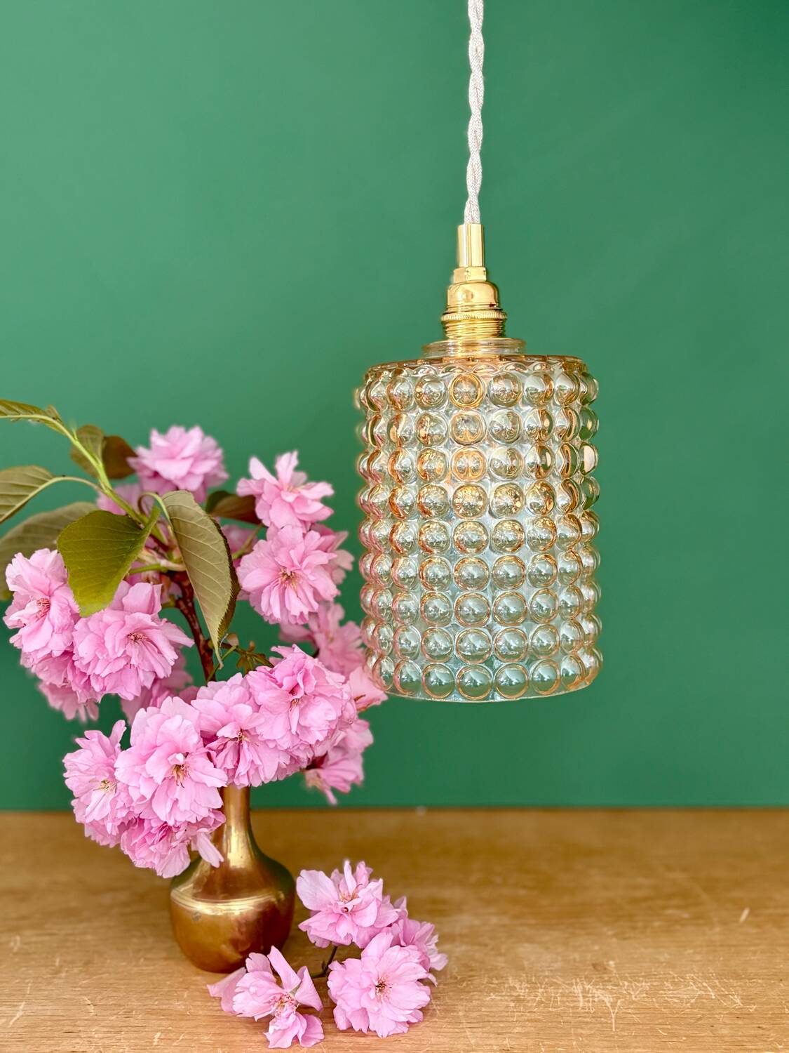 Vintage amber glass bubble suspension globe
