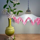Vintage lace lampshade pendant light in pink frosted glass