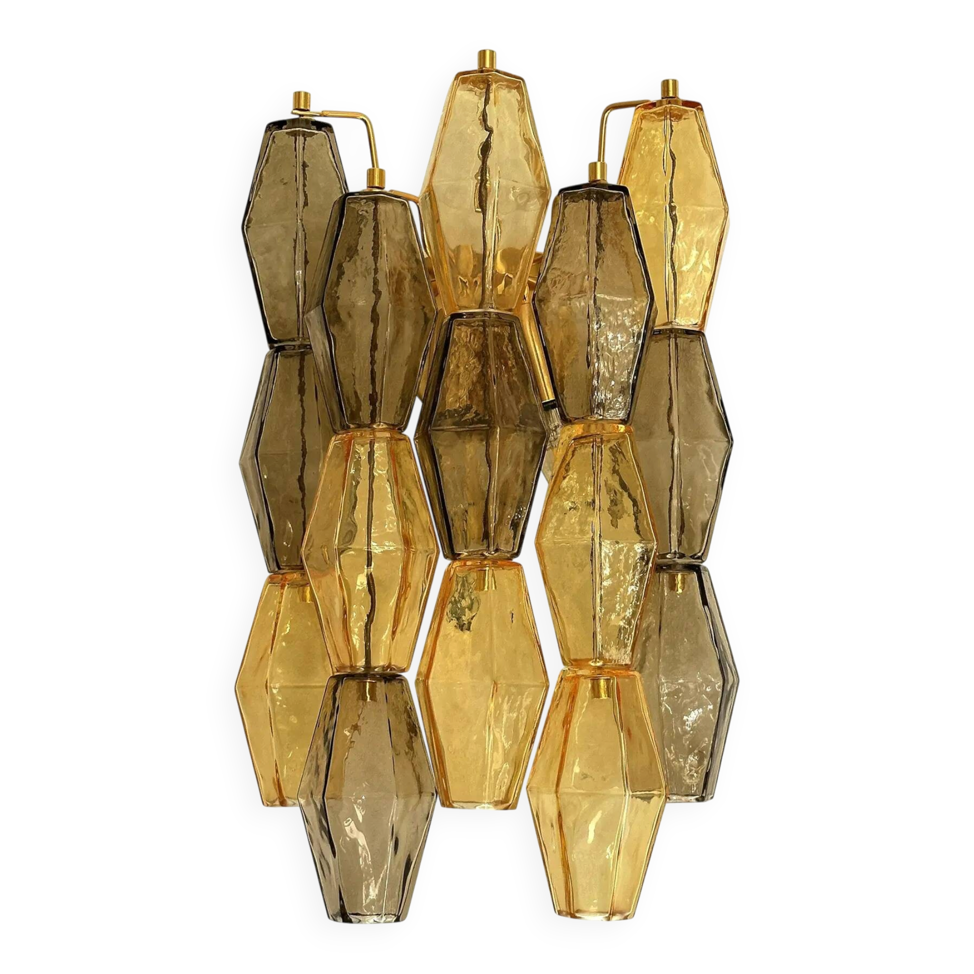 Contemporary Amber and Fumè “Poliedri” Murano Glass Wall Sconce in Venini S