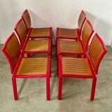 Lot 6 anciennes chaises design Dieticker Bruno Rey bois fuchsia vintage années 70