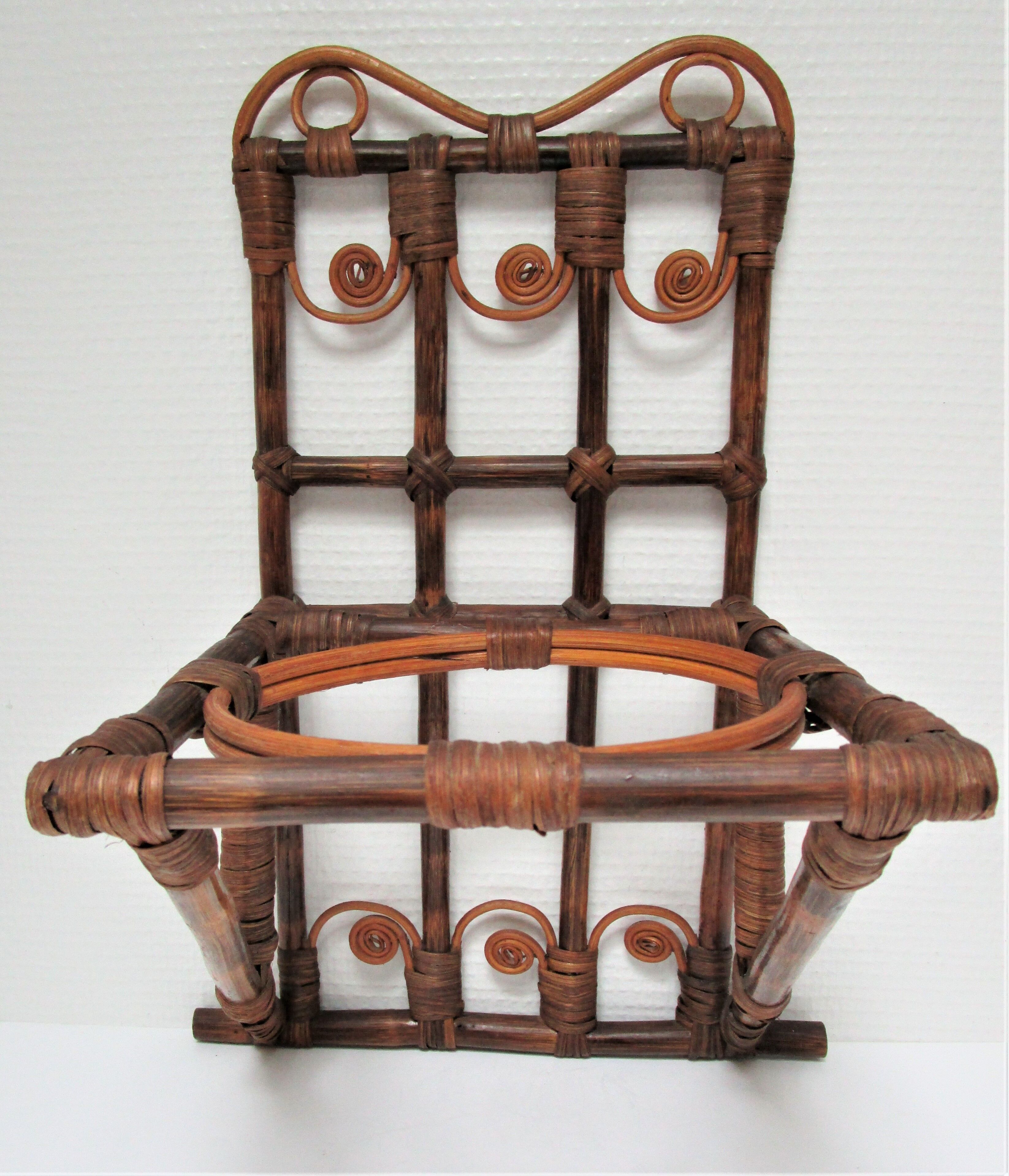 peacock rattan shelf and bamboo vintage plant holder