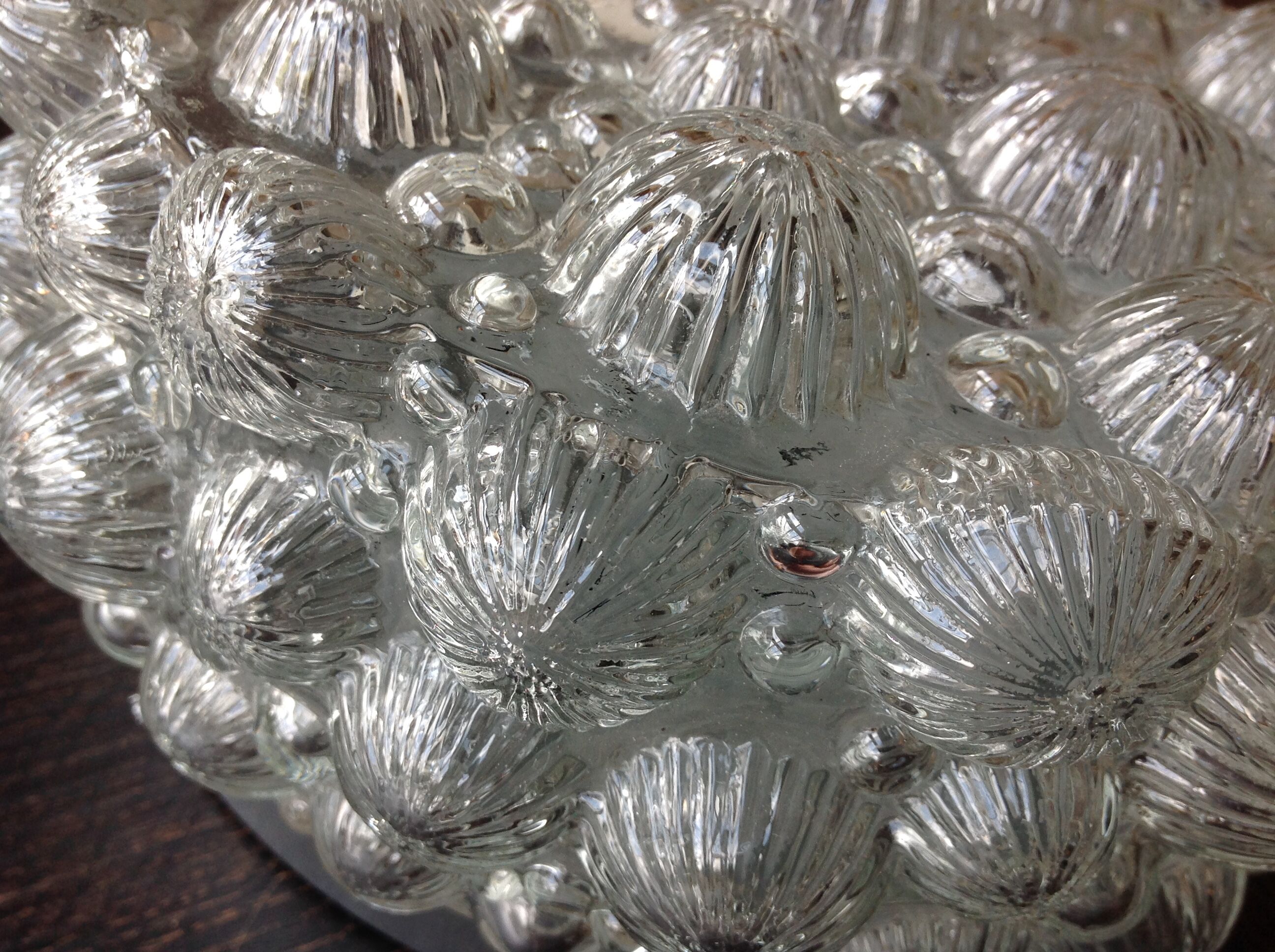 Round ceiling lamp in bubbled glass / vintage 60s-70s