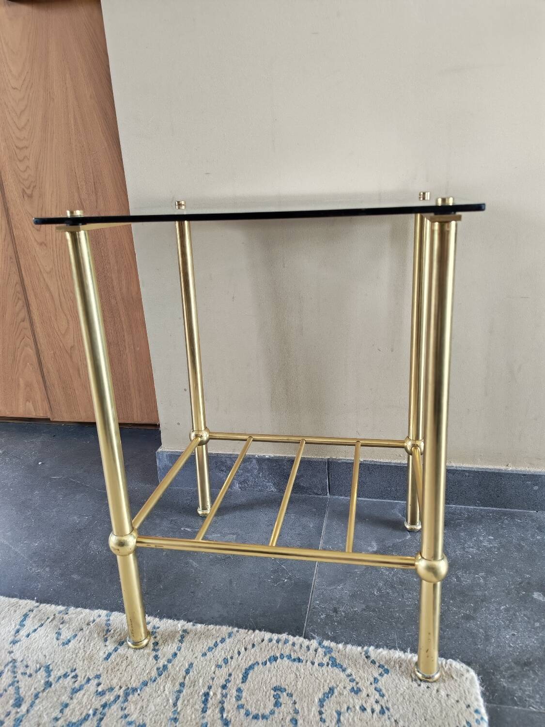 Table d'appoint vintage laiton et verre
