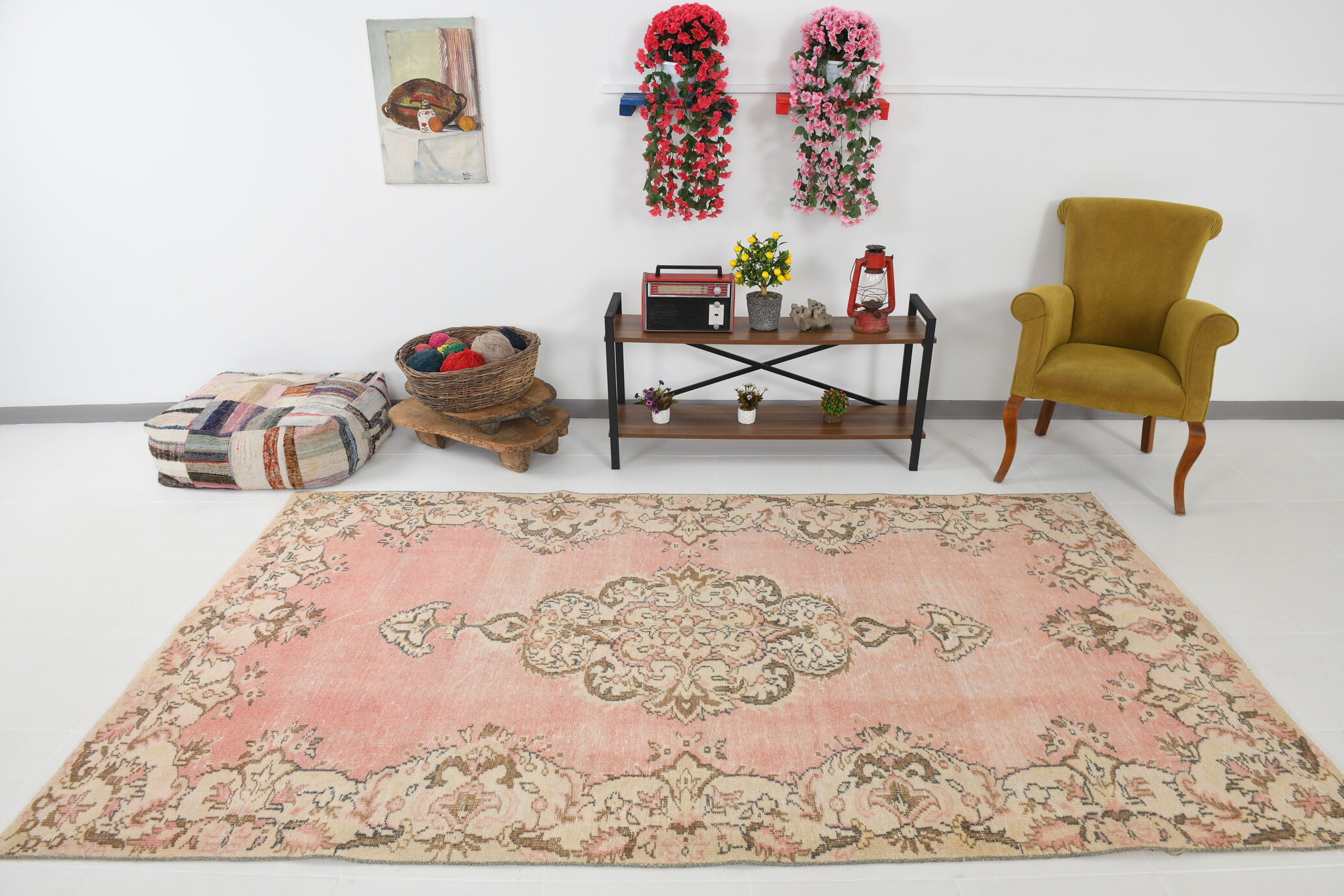 5x10 pink and beige classic turkish rug, 291x163cm