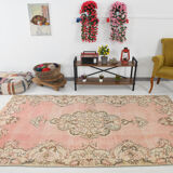 5x10 pink and beige classic turkish rug, 291x163cm