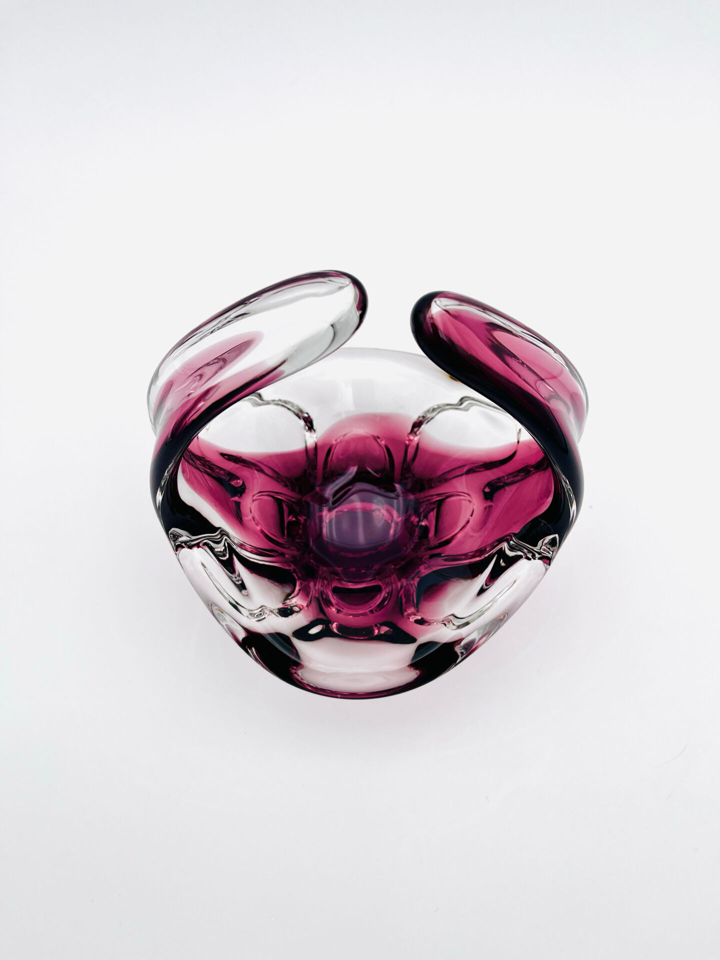 Bohémia Crystal Basket Hospodka Amethyst Sommerso Style 1960