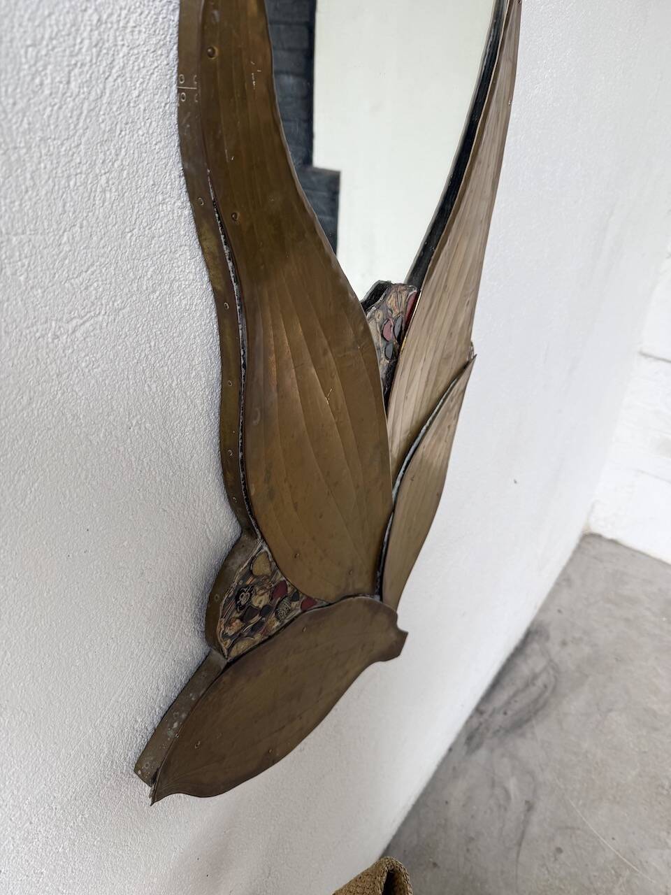 Brass flower oval mirror 1960
