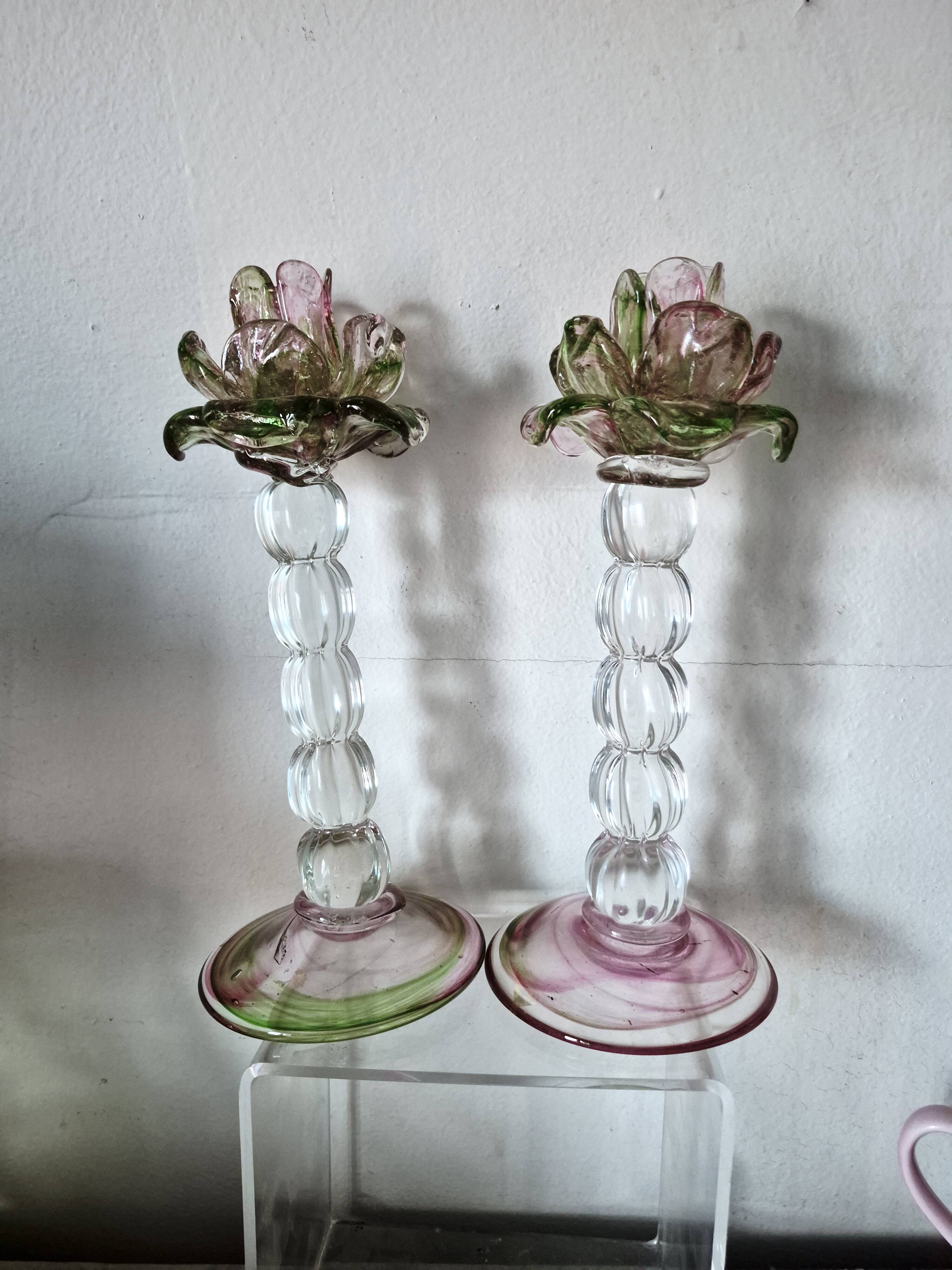 Pair of Murano Salviati candle holders