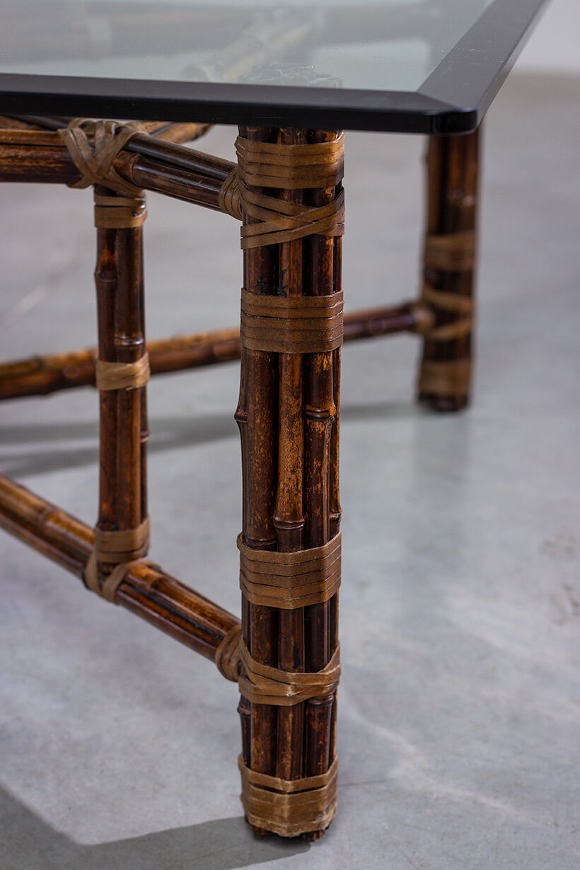 Square coffee table in vintage bamboo 1970 by McGuire model BA - 13 C