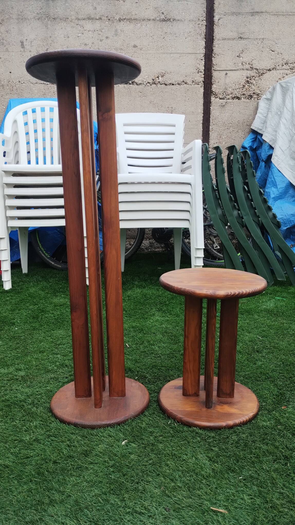 Set of 2 solid wood plant stands.