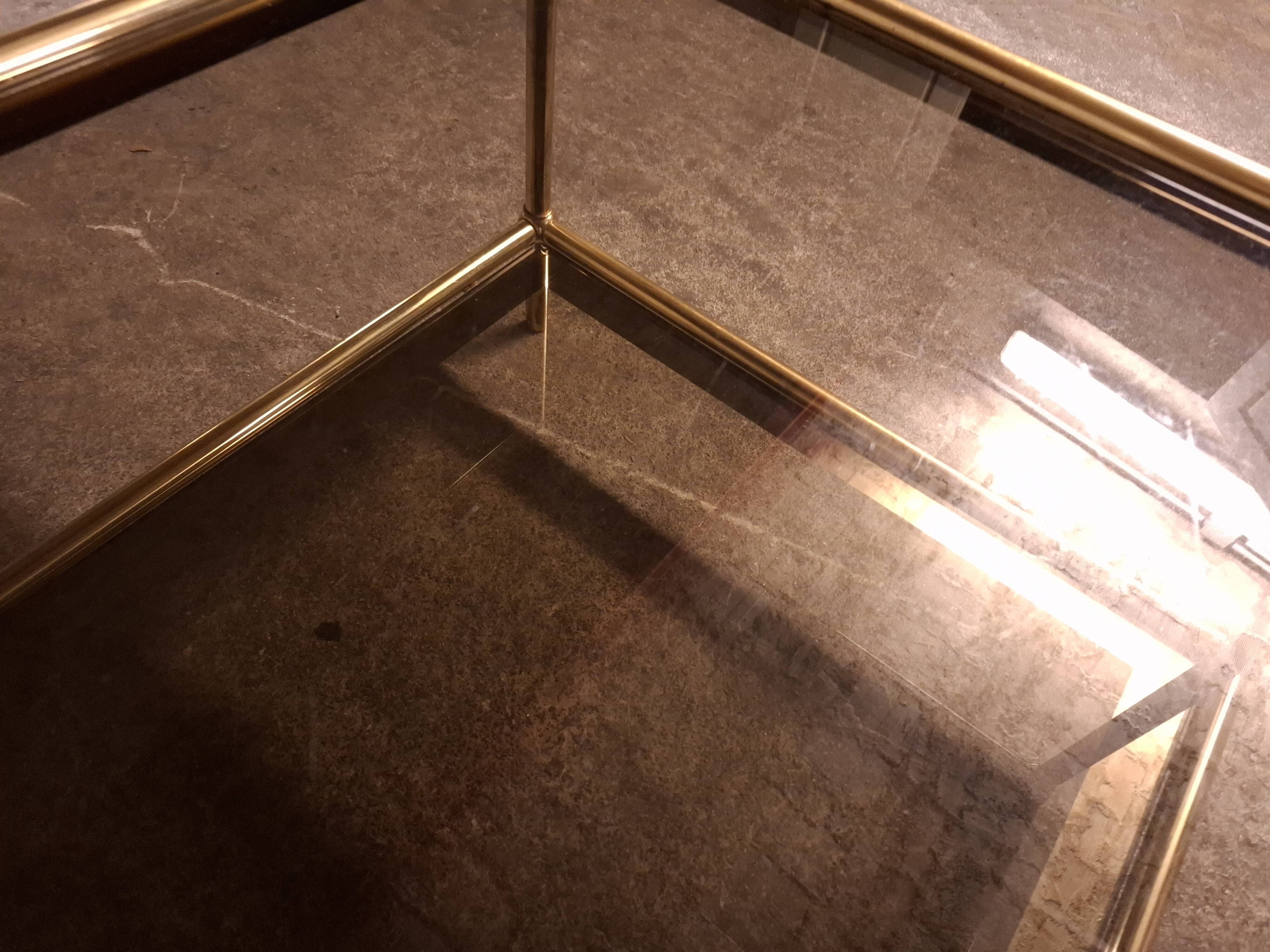 Vintage 80's brass coffee table, glass tops