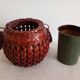 Japanese vase made of woven bamboo. Ikebana.
