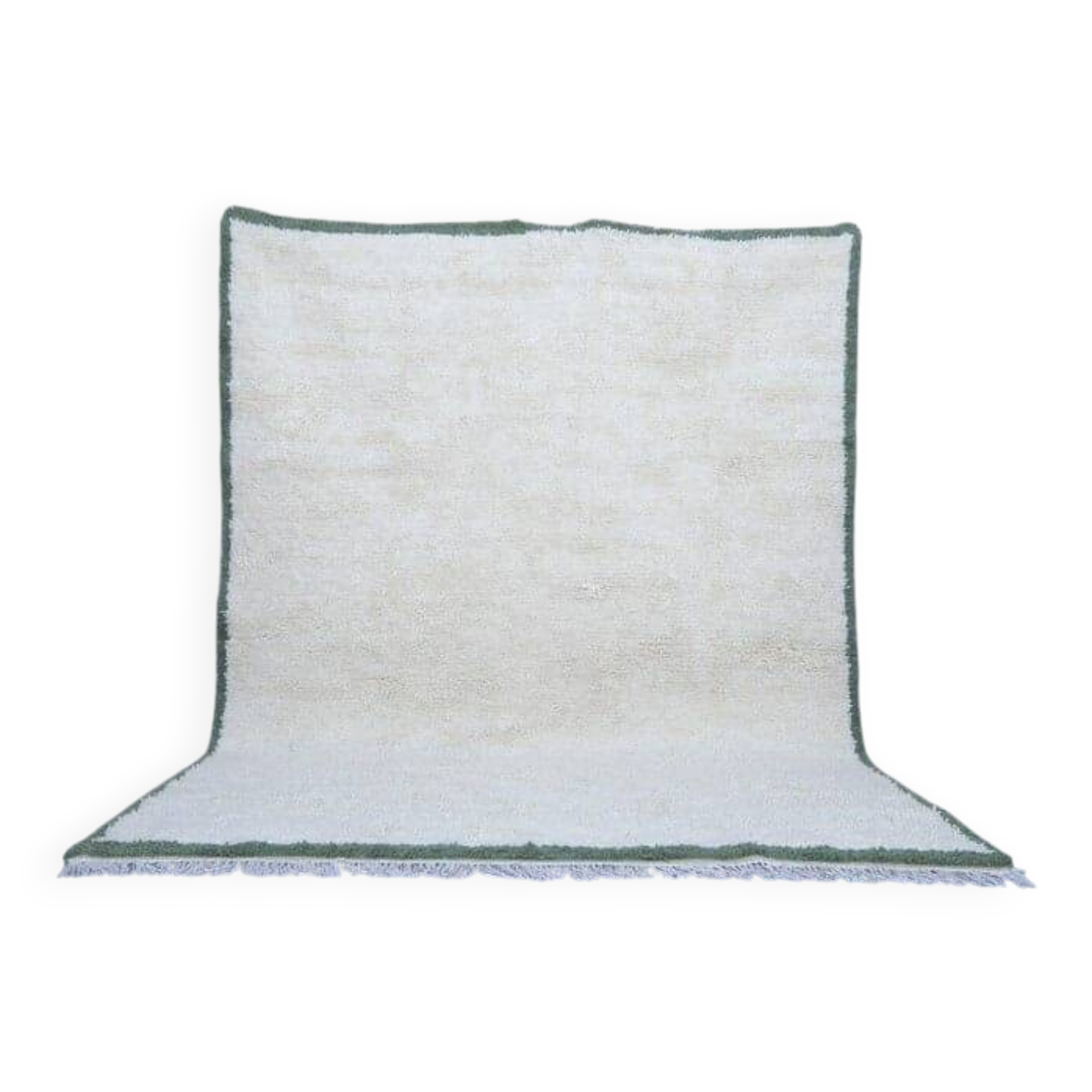 Handmade natural wool rug in green and white, 150x250 cm.