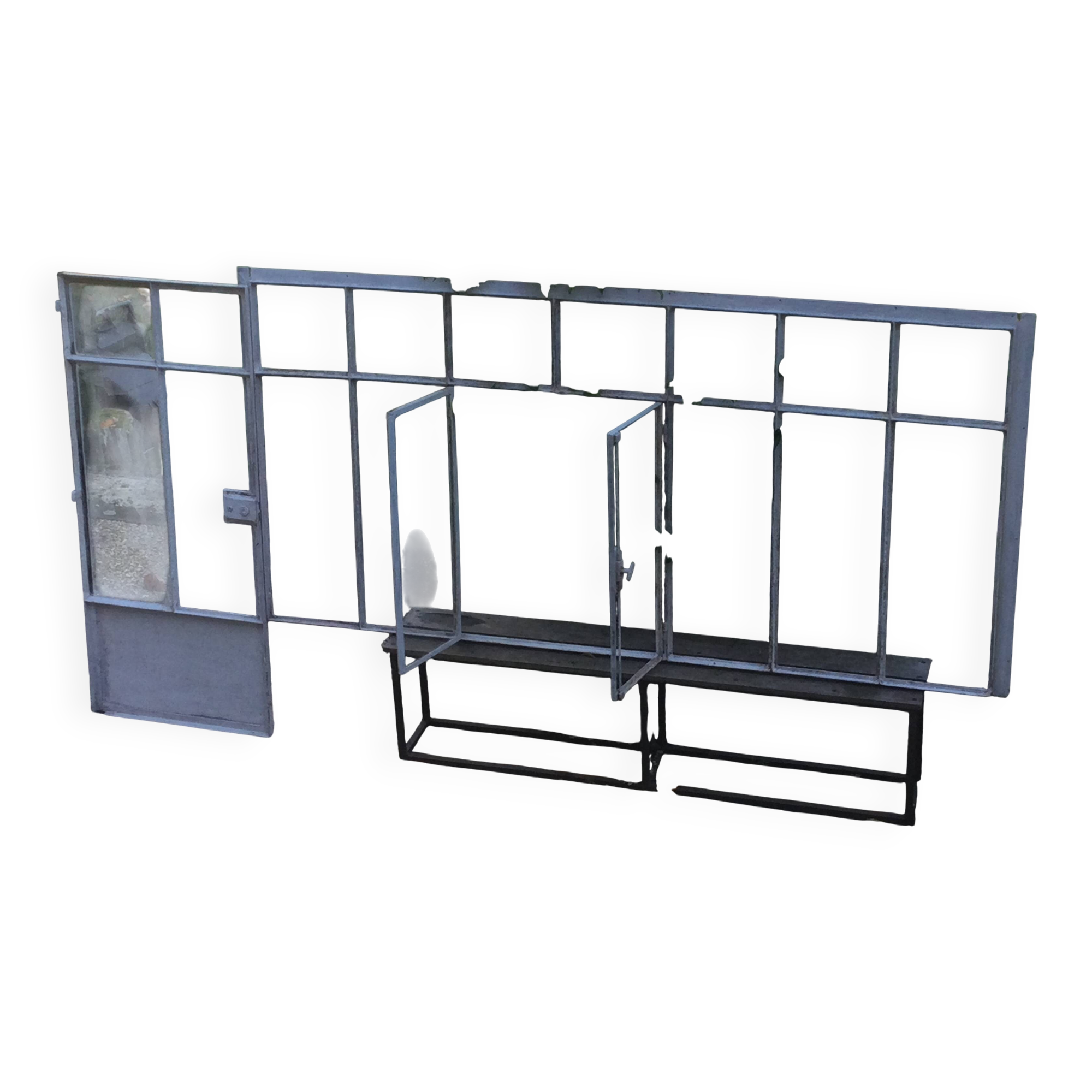 Old glass roof with door and window