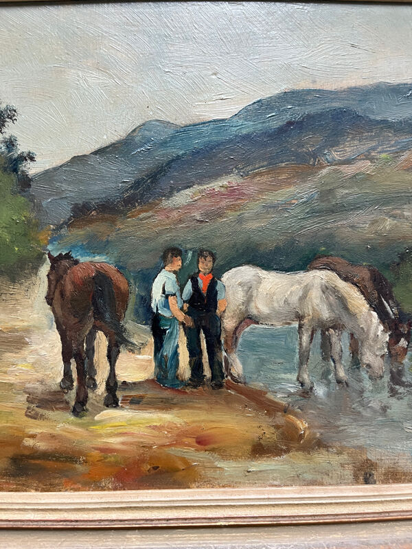 Raimont lecourt tableau ancien huile sur panneau