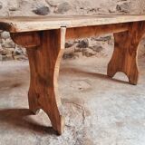 Antique pine bench – France, 1920s – Rustic wooden seat with bell