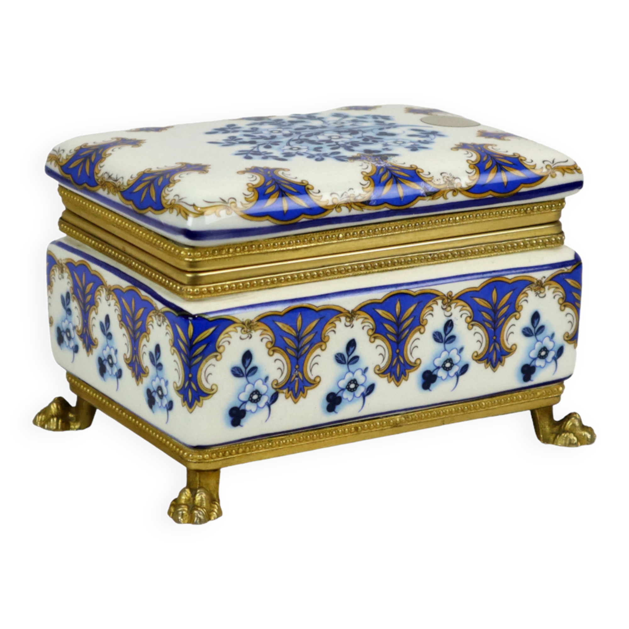 Florentine mtc box jewelery trinket italian hand painted claw feet 15cm