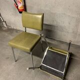 Pair of vintage design faux leather and chrome armchairs