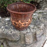 Cache pot en osier tressé, vintage années 60/70