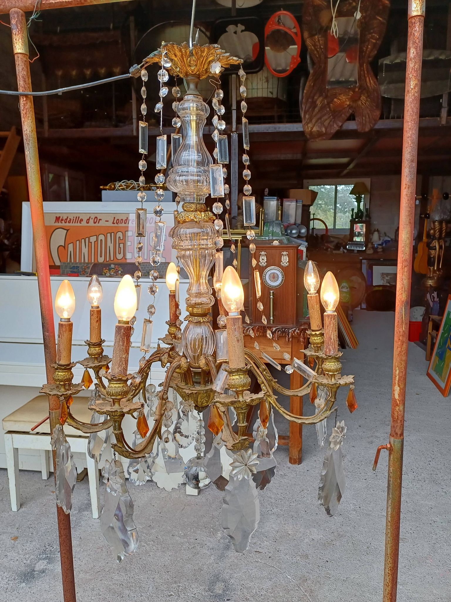 19th Bronze and Crystal Chandelier