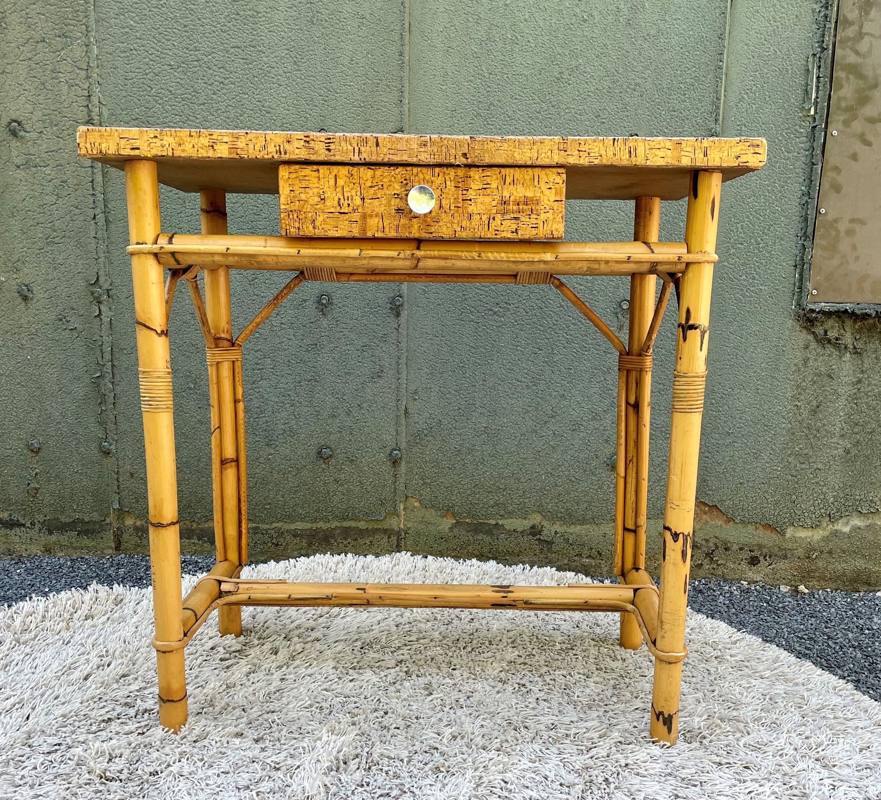 Vintage cork and rattan desk