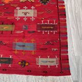 Unique and medium berber kilim, red rug, moroccan kilim, decoration rug