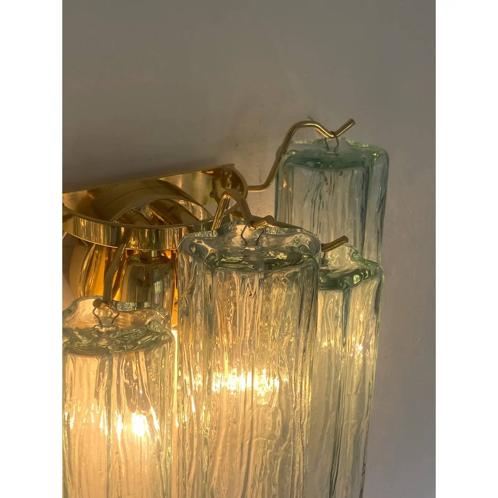 Pair of Contemporary Italian Murano Glass “Tronchi” Wall Sconces in Green