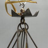 Art deco hanging lamp with 4 cloudy glass plates
