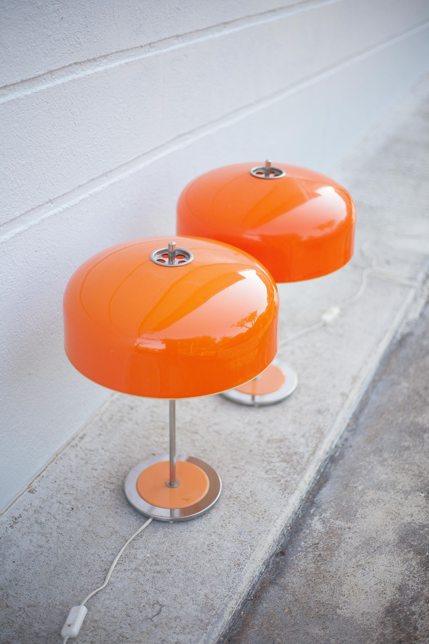 Pair of orange mushroom lamp, bedside lamp, vintage lamp, retro, seventies