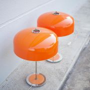 Pair of orange mushroom lamp, bedside lamp, vintage lamp, retro, seventies