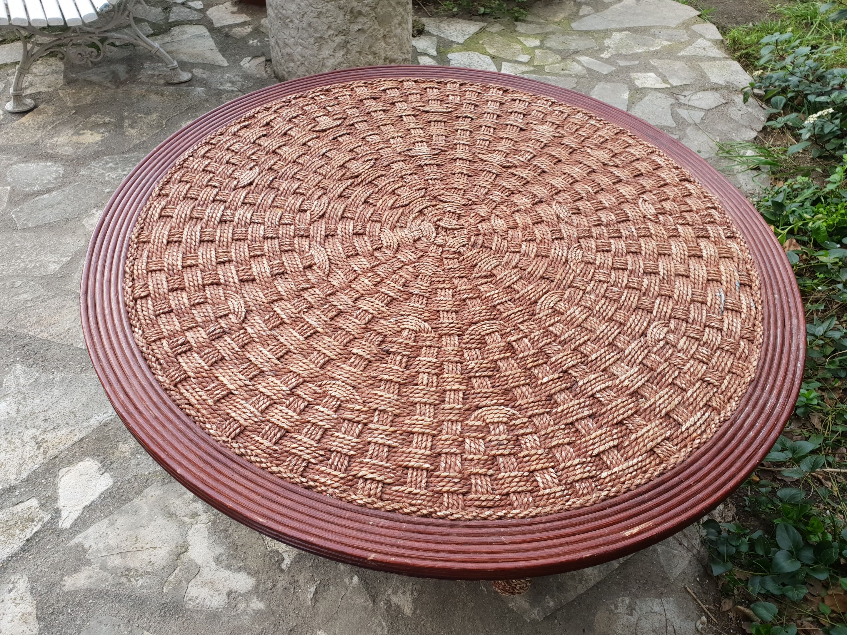 Vintage rope coffee table and stools