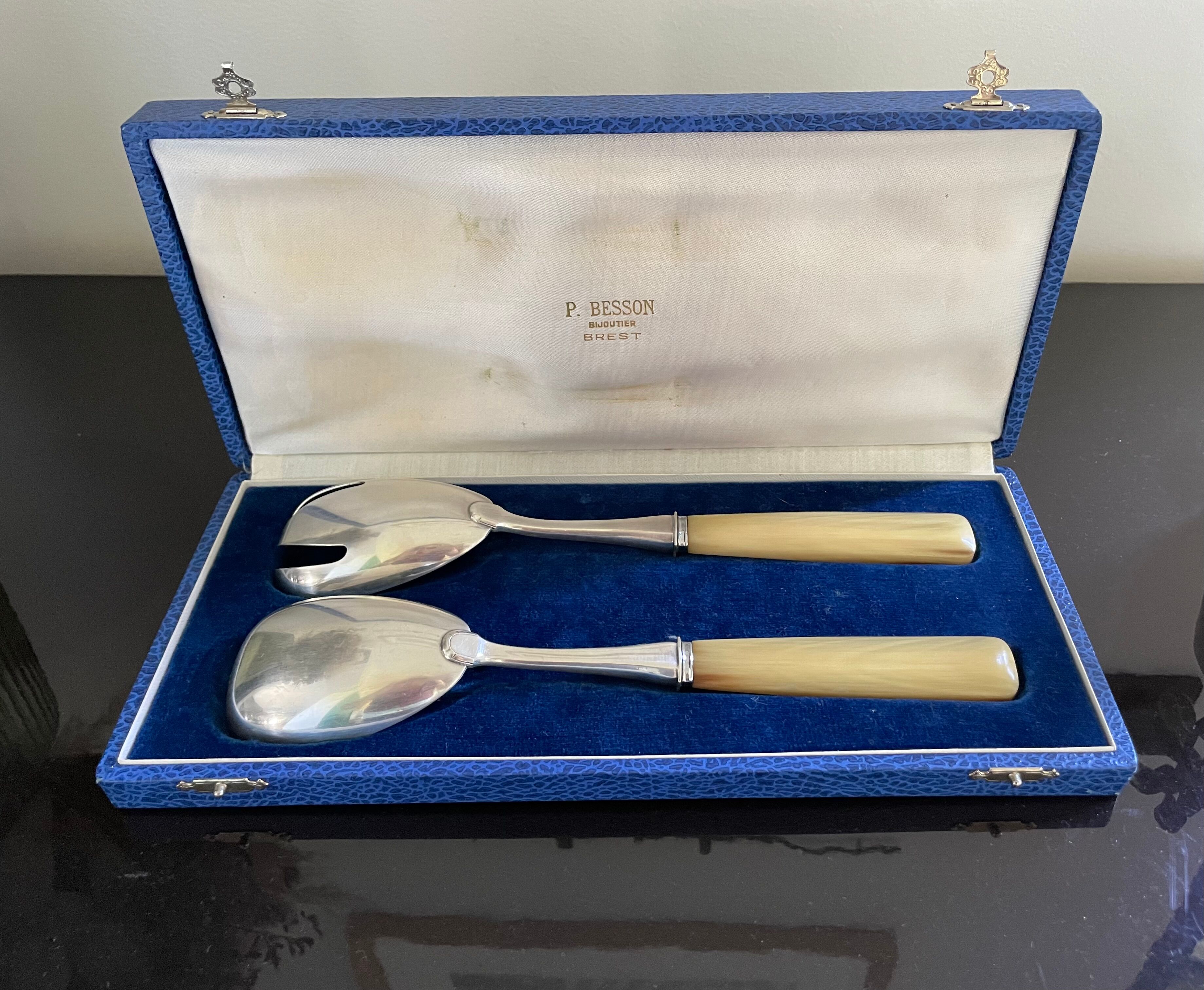 Cutlery to serve silver metal and horn