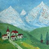 Peinture ancienne paysage dans le goût d'Utrillo XXe
