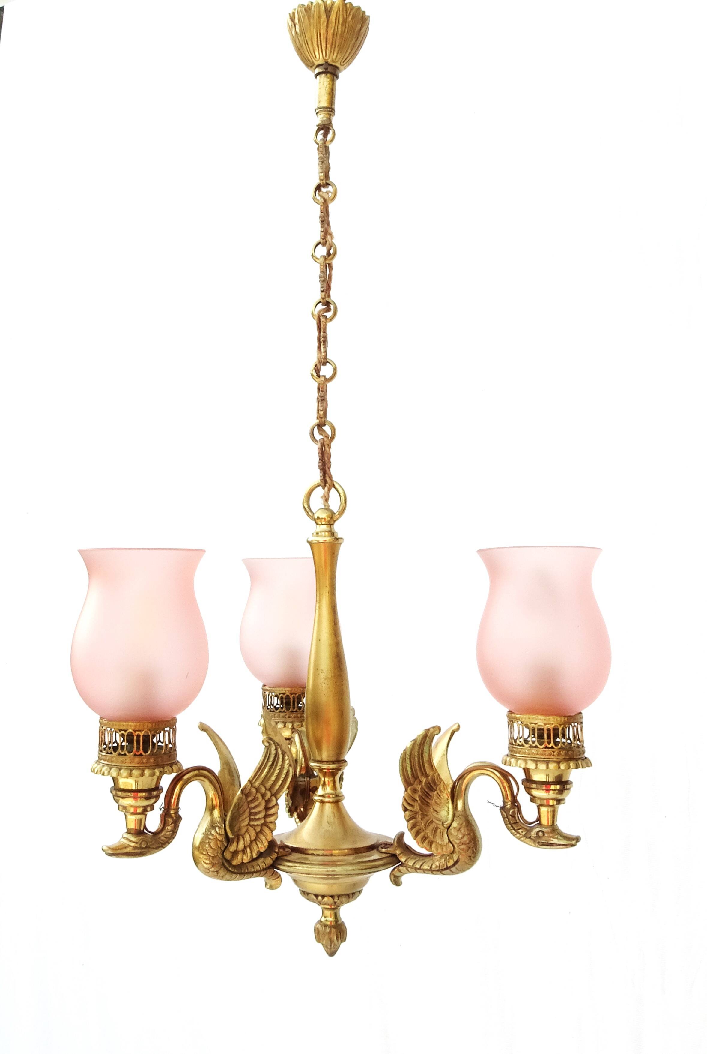 3-branched chandelier in gilded bronze.