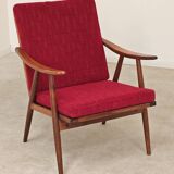 Pair of burgundy boomerang armchairs Antonin Suman Ton Bystrice (Thonet)