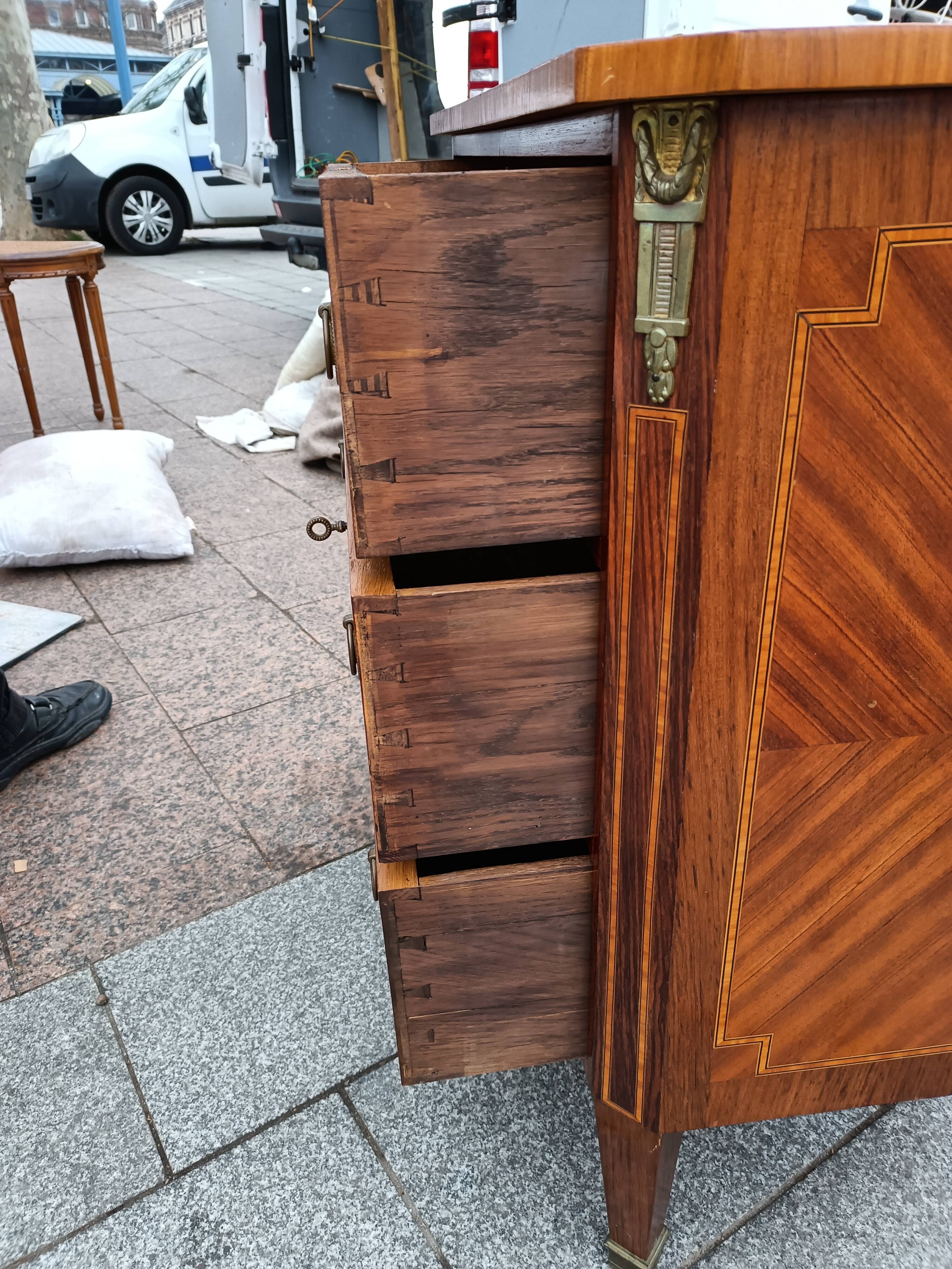 Old Louis XVI style chest of drawers in marquetry