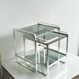 Nested tables in aluminium and smoked glass by Martini & Rossi, 1970s.