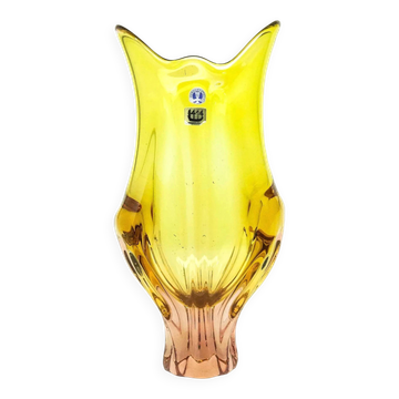 Vase moderne du milieu du siècle, en verre, conçu par J. Hospodka, Tchécoslovaquie, années 1960.