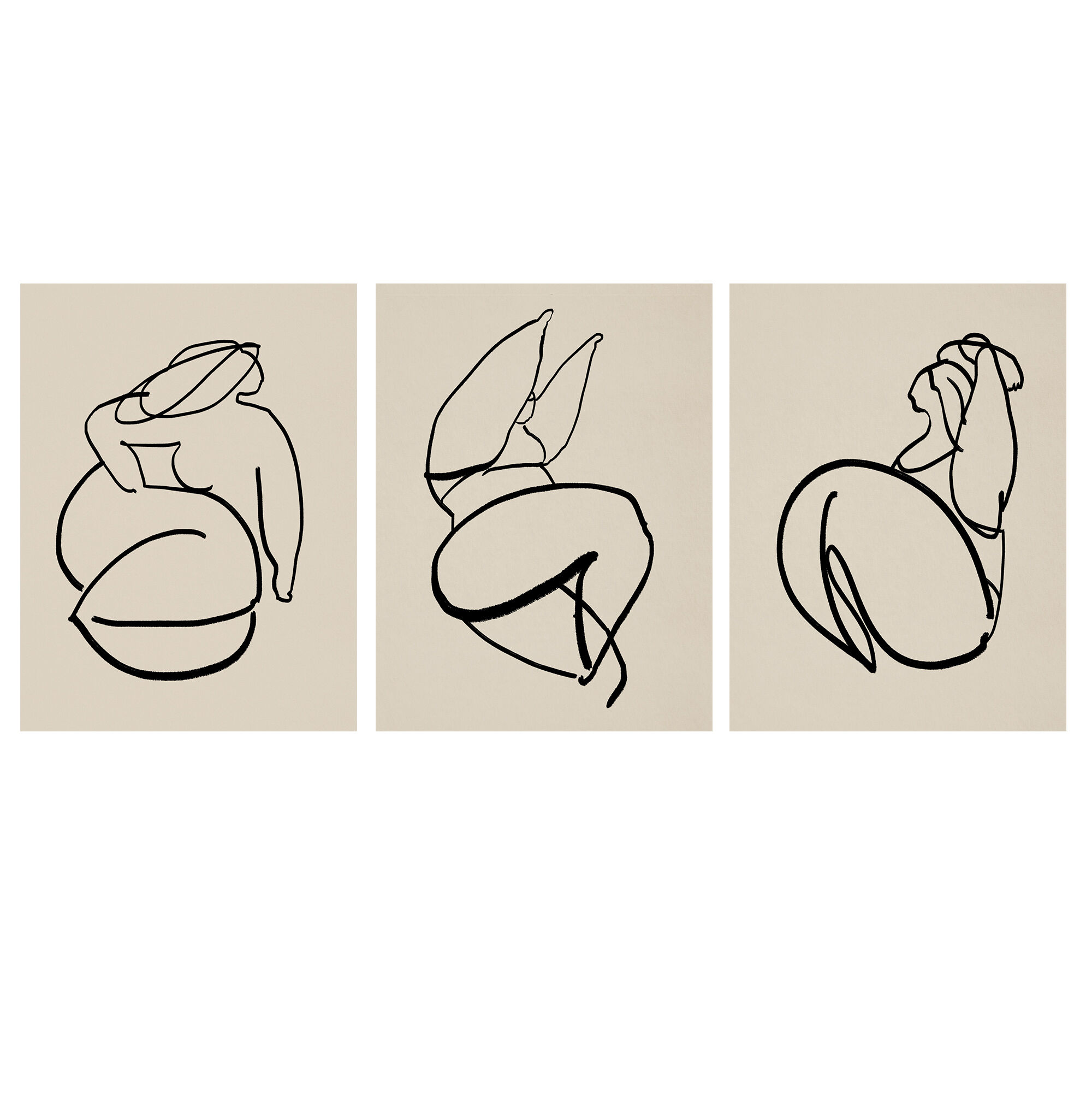 Framed set of 3 figure giclee prints, 50x70