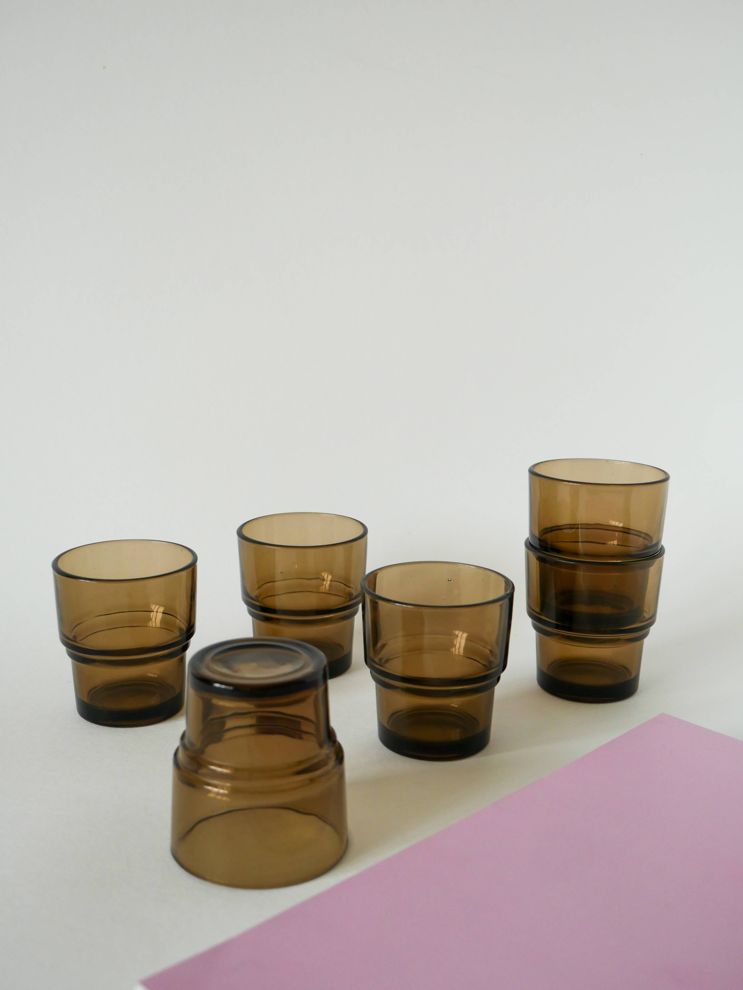 Set of 6 smoked glass water glasses, Design, 1970