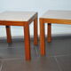 Pair of wooden and marble side tables