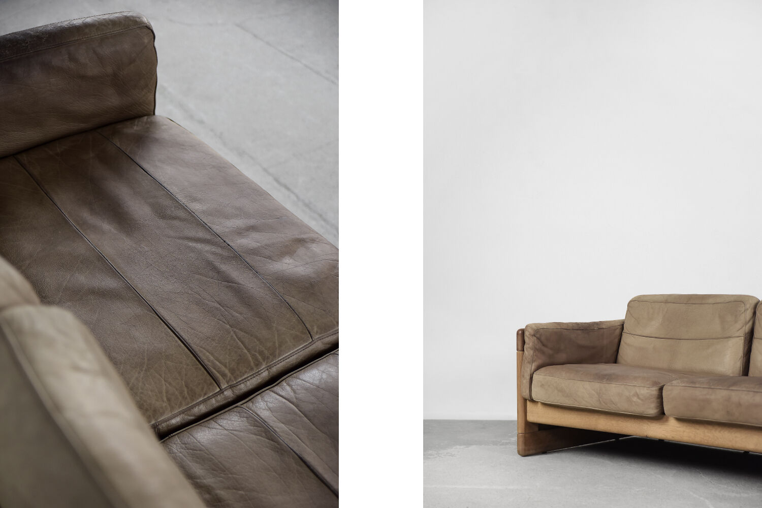 Vintage scandinavian mid-century modern leather and oak sofa, 1970s