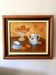 Still life with mandarins and blue pottery, oil on canvas