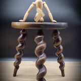 Turned wood tripod stool