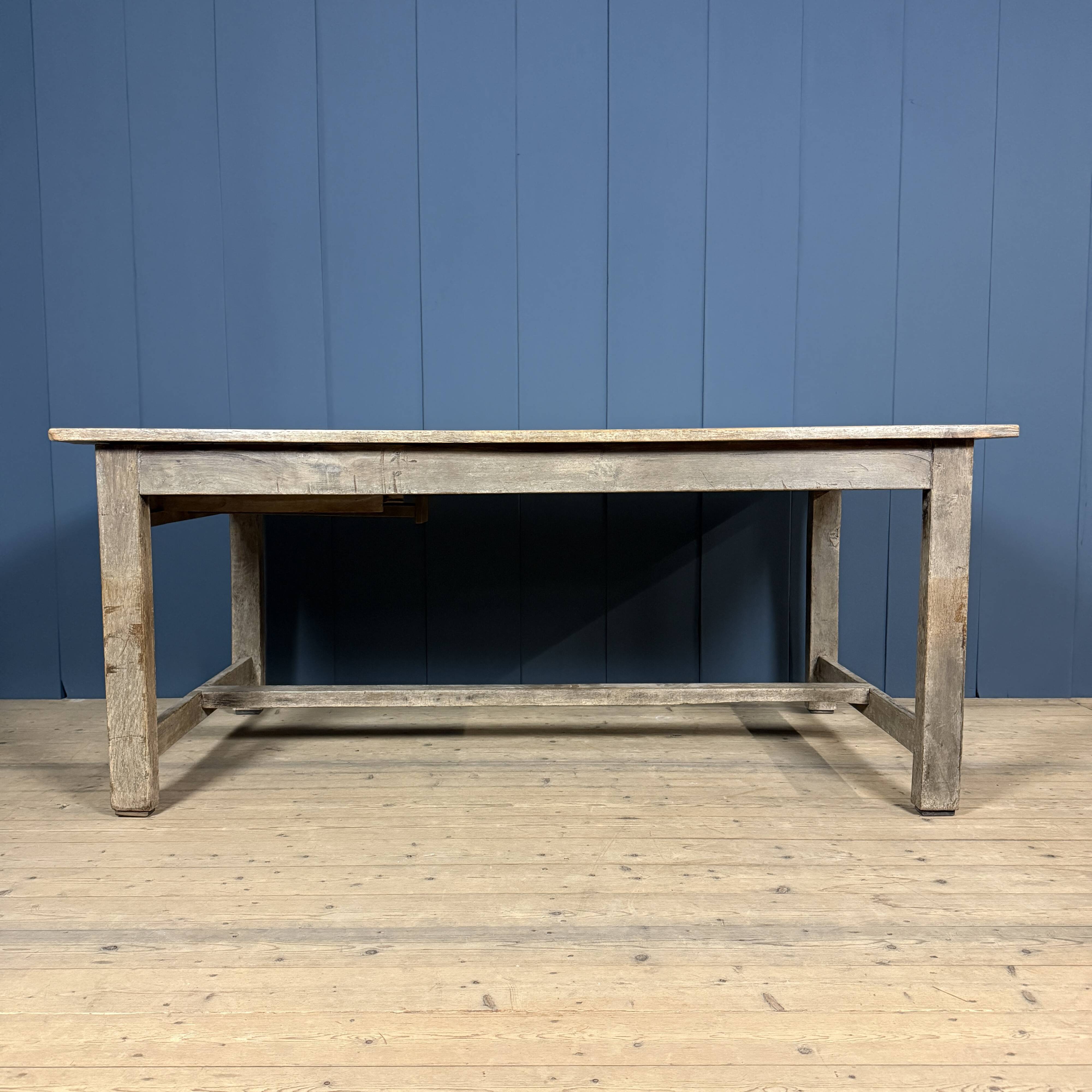 French farmhouse dining table with pine top and oak base