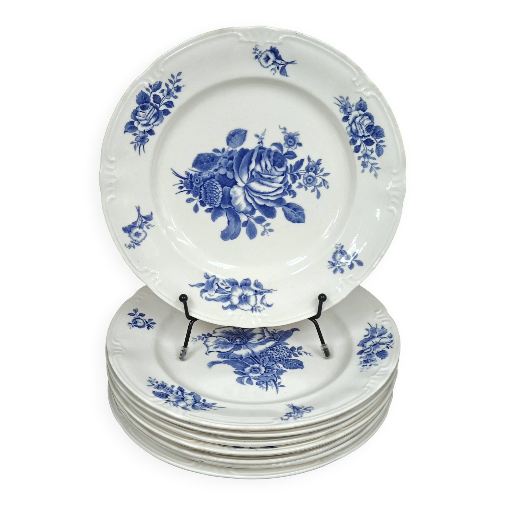 Set of 8 flat plates in earthenware by Boch Frères La Louvière "Rohdia"